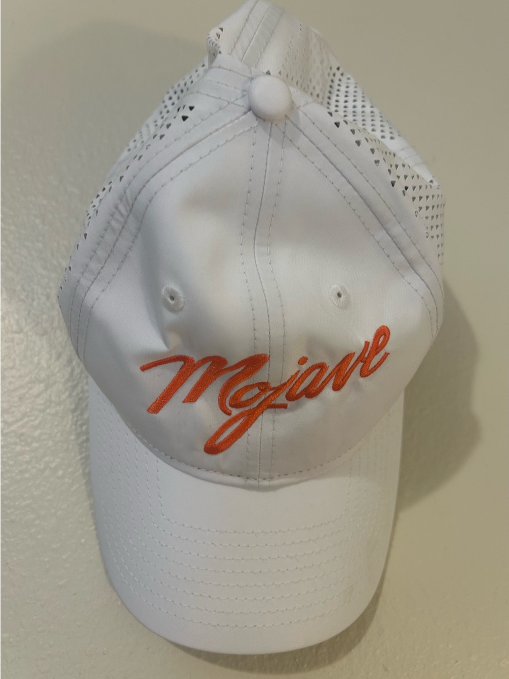 Adults 9 Forty White Baseball Cap with Orang Mojave Script NWOT Velcro Closure